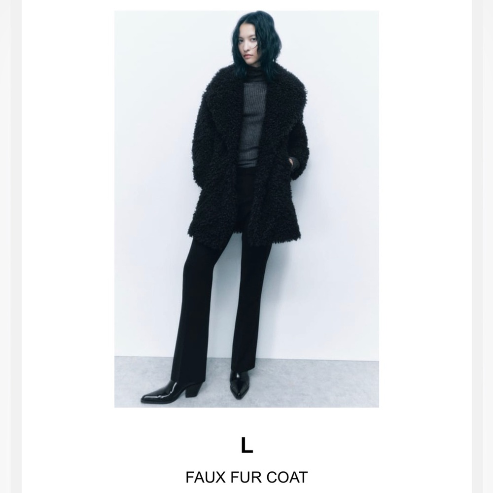 Zara black faux fur “Sherpa like” coat, size L, NWT